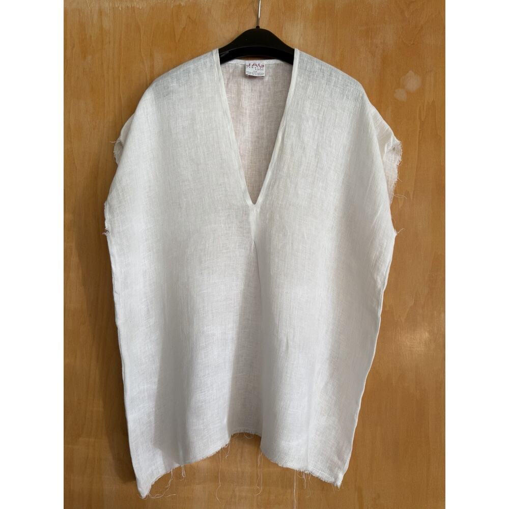 JAG White Linen One Size Short Sleeve Top Raw Edge
